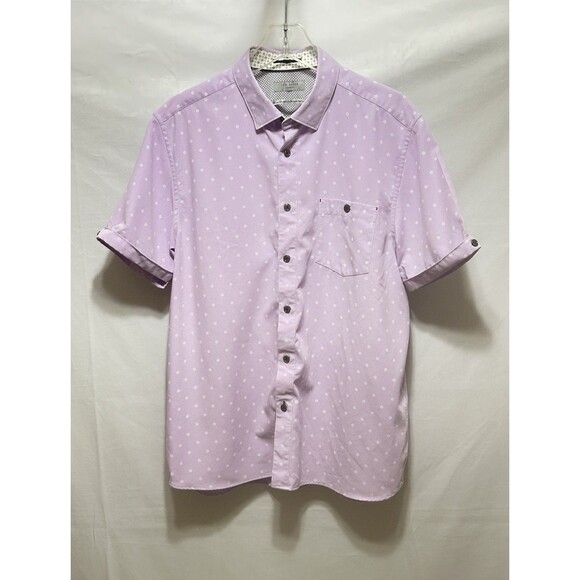 Ted Baker Mens M Short Sleeve Lavender White Floral Button Up Top - Picture 1 of 11
